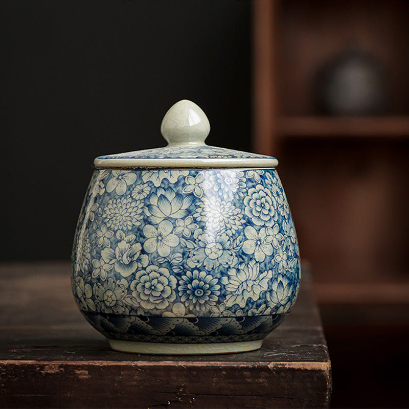 Théière en céramique de style chinois Gongfu en porcelaine bleue et blanche avec Buddha Stones