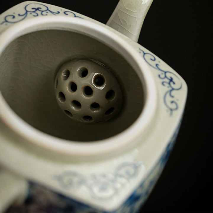 Théière en céramique de style chinois Gongfu en porcelaine bleue et blanche avec Buddha Stones
