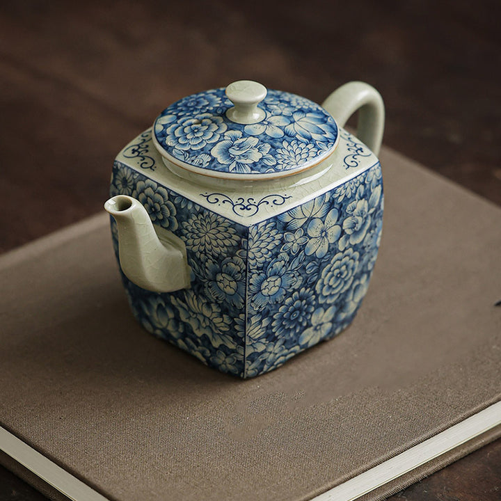 Théière en céramique de style chinois Gongfu en porcelaine bleue et blanche avec Buddha Stones