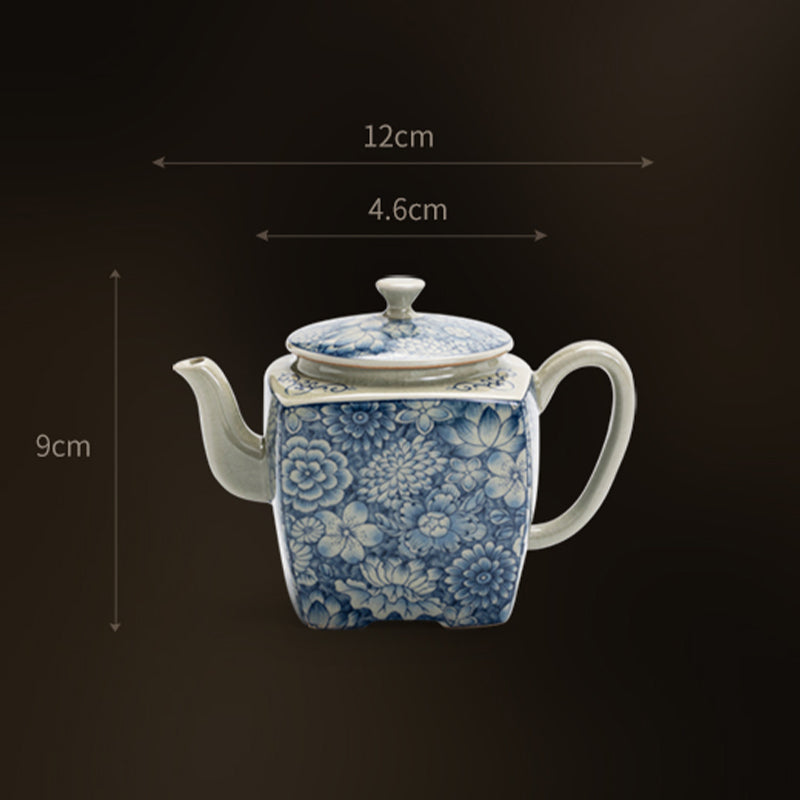 Théière en céramique de style chinois Gongfu en porcelaine bleue et blanche avec Buddha Stones