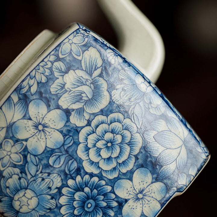 Théière en céramique de style chinois Gongfu en porcelaine bleue et blanche avec Buddha Stones