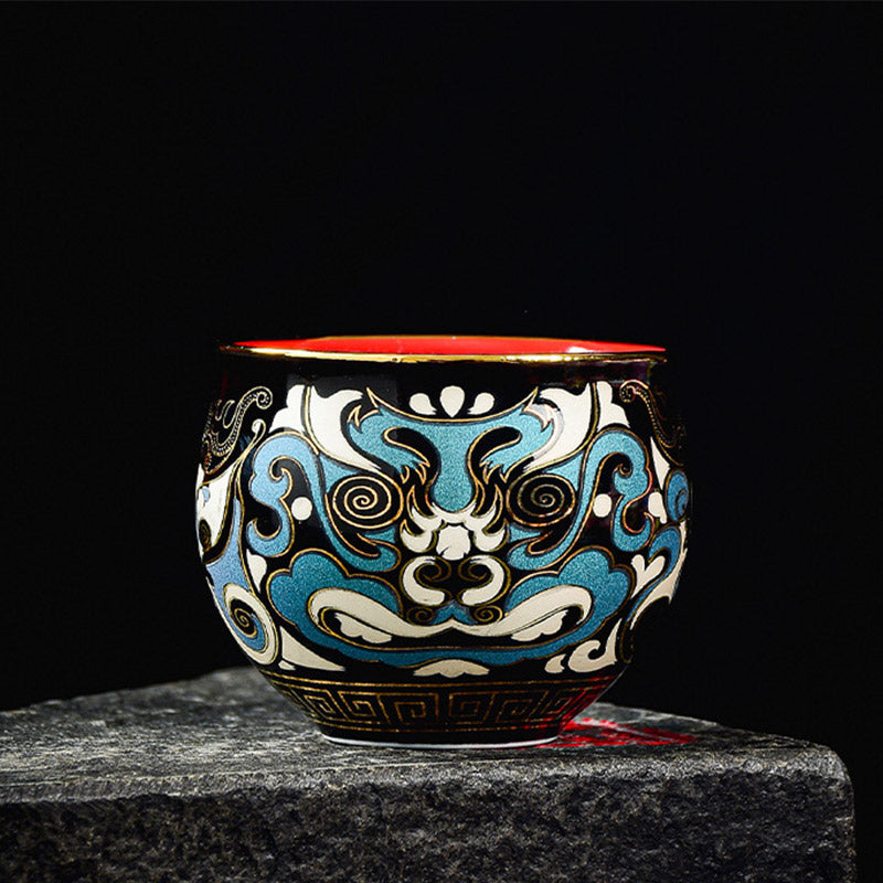 Tasse à thé en céramique Gaiwan Sancai avec motif de masque d'opéra de Pékin en Buddha Stones , tasse à thé Kung Fu et soucoupe avec couvercle