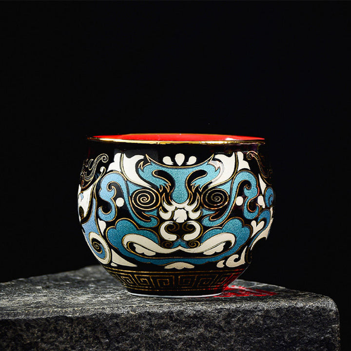 Tasse à thé en céramique Gaiwan Sancai avec motif de masque d'opéra de Pékin en Buddha Stones , tasse à thé Kung Fu et soucoupe avec couvercle