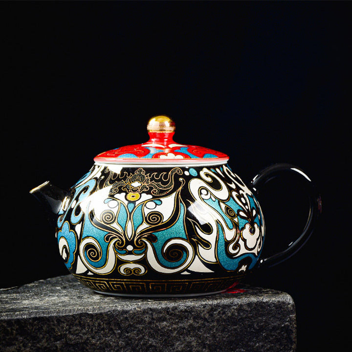 Tasse à thé en céramique Gaiwan Sancai avec motif de masque d'opéra de Pékin en Buddha Stones , tasse à thé Kung Fu et soucoupe avec couvercle