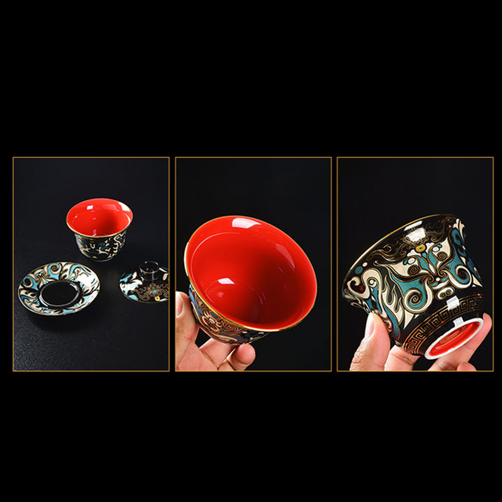 Tasse à thé en céramique Gaiwan Sancai avec motif de masque d'opéra de Pékin en Buddha Stones , tasse à thé Kung Fu et soucoupe avec couvercle