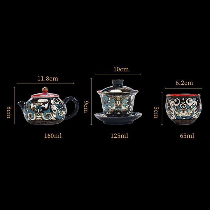 Tasse à thé en céramique Gaiwan Sancai avec motif de masque d'opéra de Pékin en Buddha Stones , tasse à thé Kung Fu et soucoupe avec couvercle