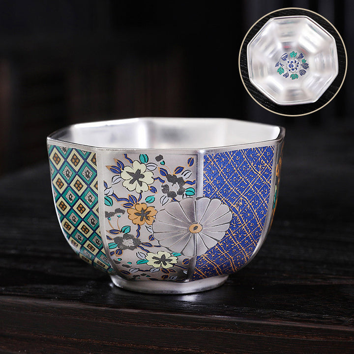 Tasse à thé en céramique Buddha Stones et fleurs de chrysanthème