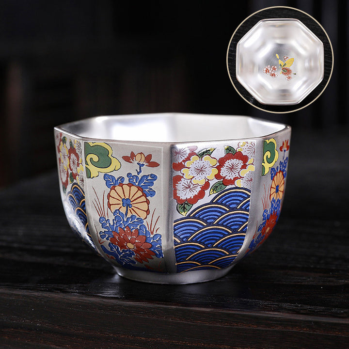 Tasse à thé en céramique Buddha Stones et fleurs de chrysanthème