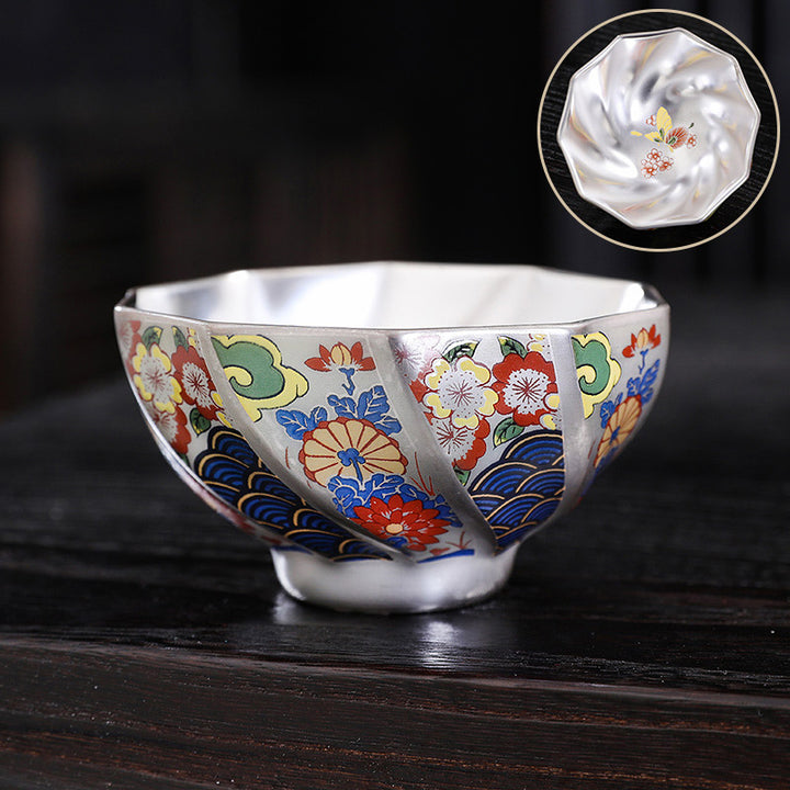 Tasse à thé en céramique Buddha Stones et fleurs de chrysanthème