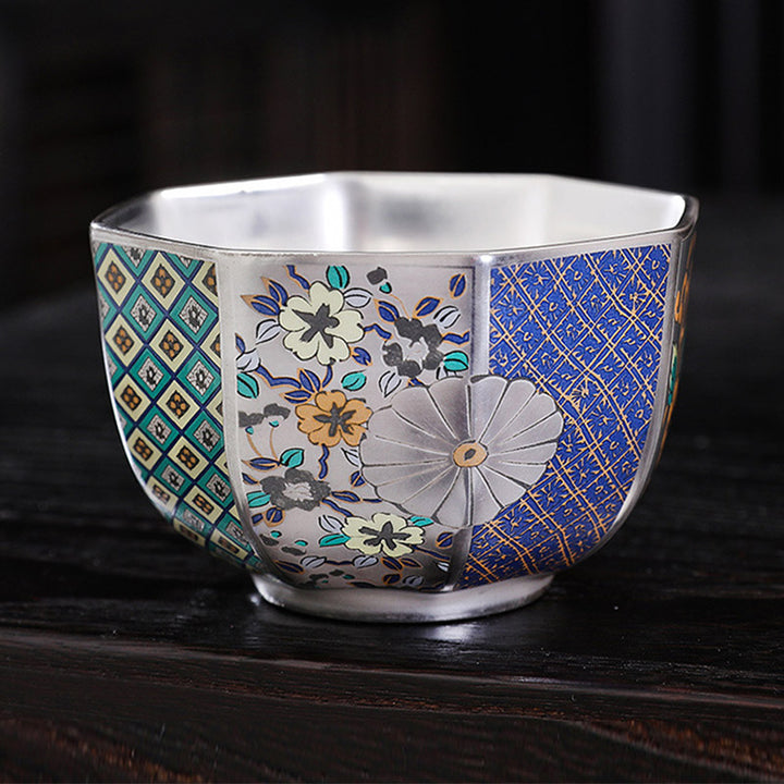 Tasse à thé en céramique Buddha Stones et fleurs de chrysanthème