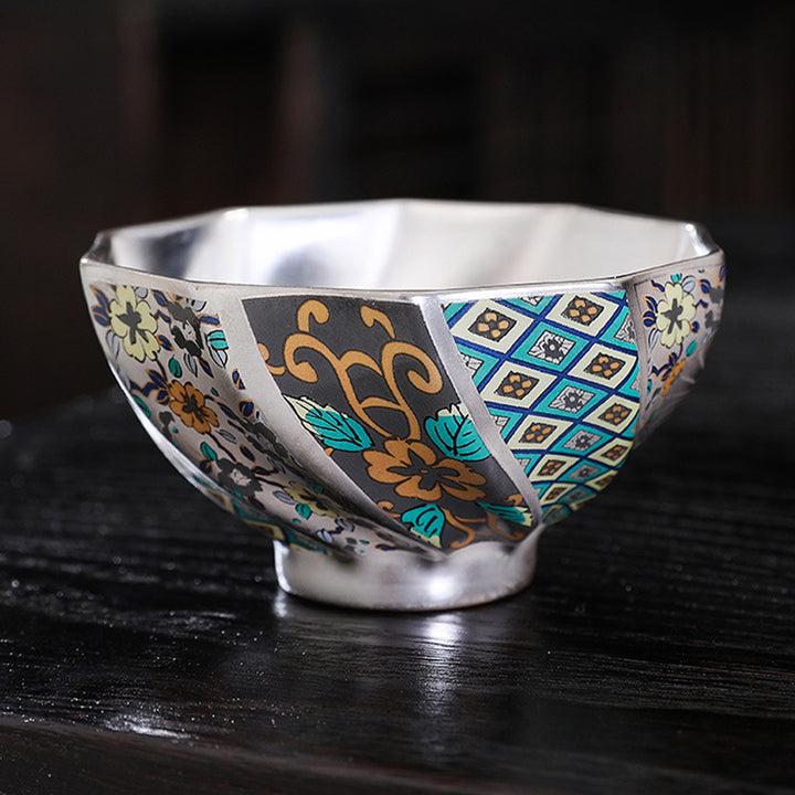 Tasse à thé en céramique Buddha Stones et fleurs de chrysanthème