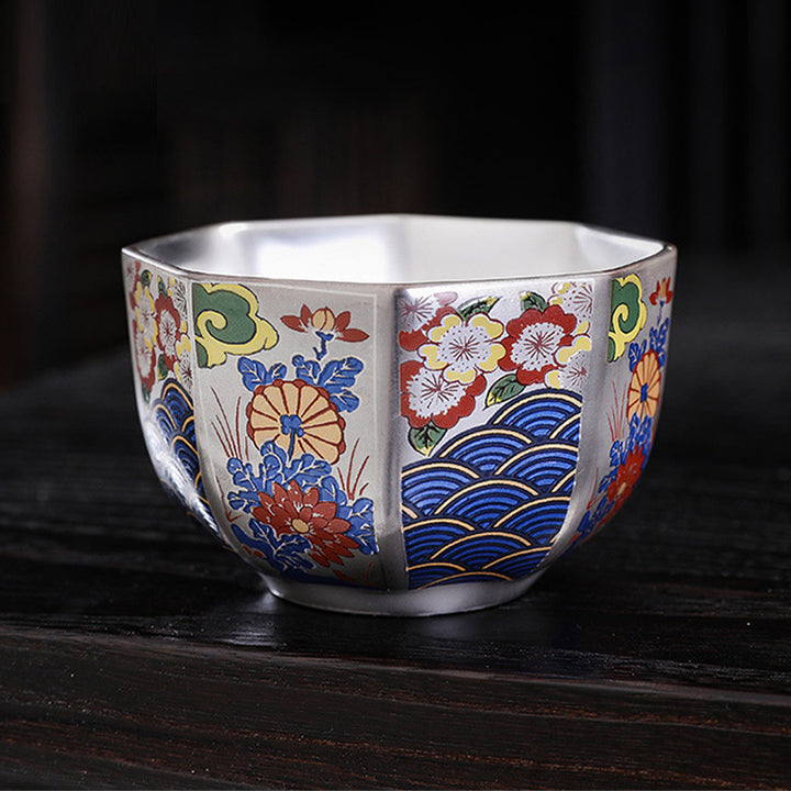 Tasse à thé en céramique Buddha Stones et fleurs de chrysanthème