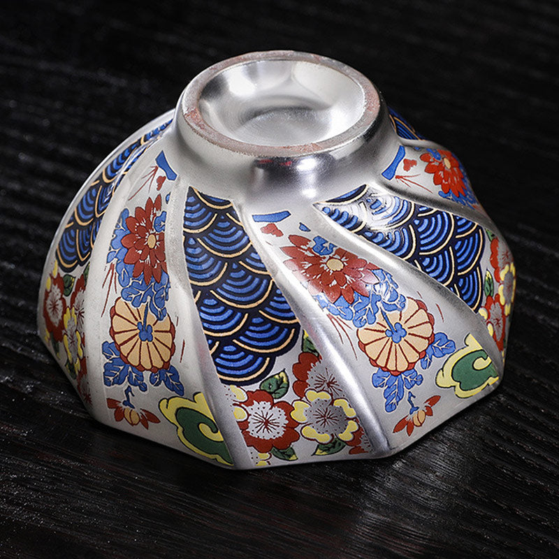 Tasse à thé en céramique Buddha Stones et fleurs de chrysanthème