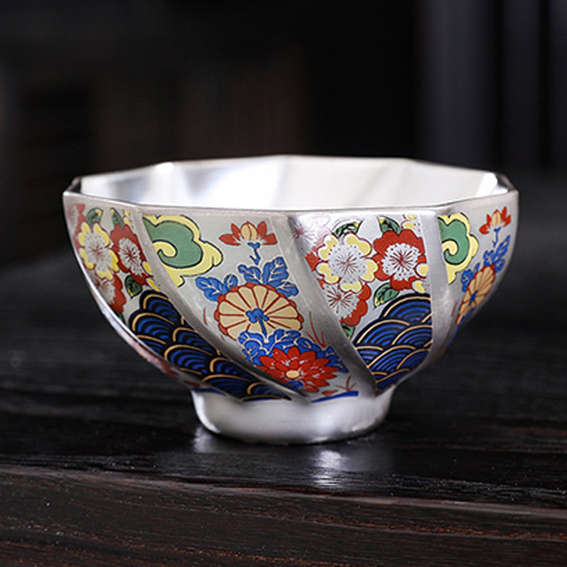 Tasse à thé en céramique Buddha Stones et fleurs de chrysanthème