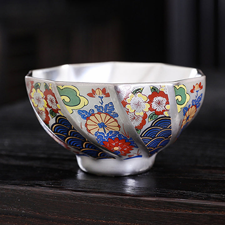 Tasse à thé en céramique Buddha Stones et fleurs de chrysanthème