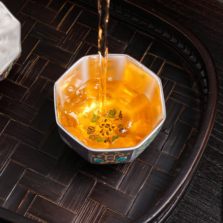 Tasse à thé en céramique Buddha Stones et fleurs de chrysanthème