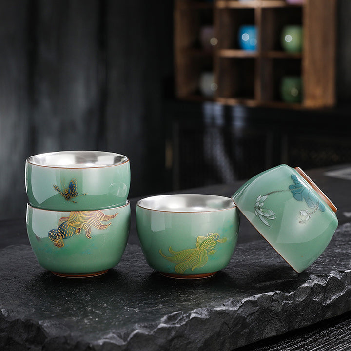 Buddha Stones Papillon Poisson Rouge Lotus Poisson Koi Tasse à Thé en Céramique Tasse à Thé Kung Fu 120 ml