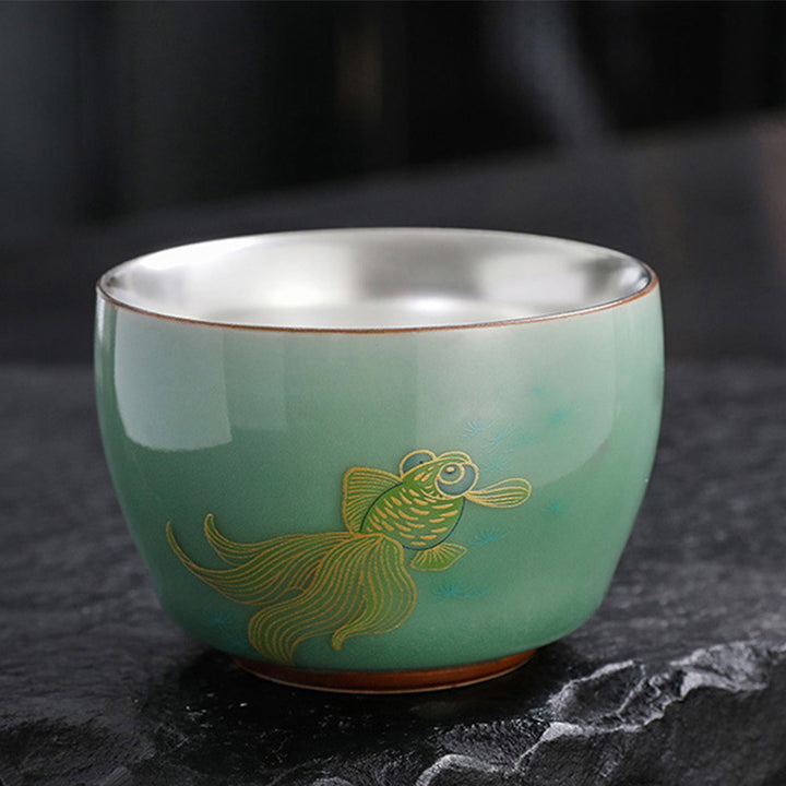 Buddha Stones Papillon Poisson Rouge Lotus Poisson Koi Tasse à Thé en Céramique Tasse à Thé Kung Fu 120 ml