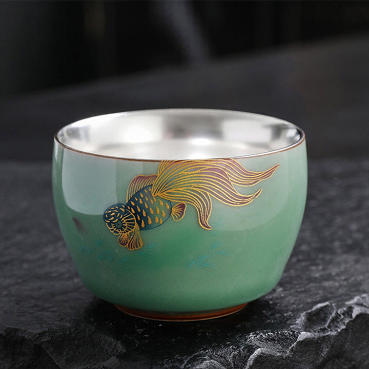 Buddha Stones Papillon Poisson Rouge Lotus Poisson Koi Tasse à Thé en Céramique Tasse à Thé Kung Fu 120 ml