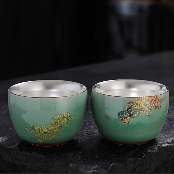 Buddha Stones Papillon Poisson Rouge Lotus Poisson Koi Tasse à Thé en Céramique Tasse à Thé Kung Fu 120 ml