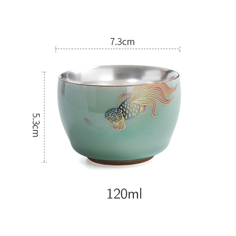 Buddha Stones Papillon Poisson Rouge Lotus Poisson Koi Tasse à Thé en Céramique Tasse à Thé Kung Fu 120 ml