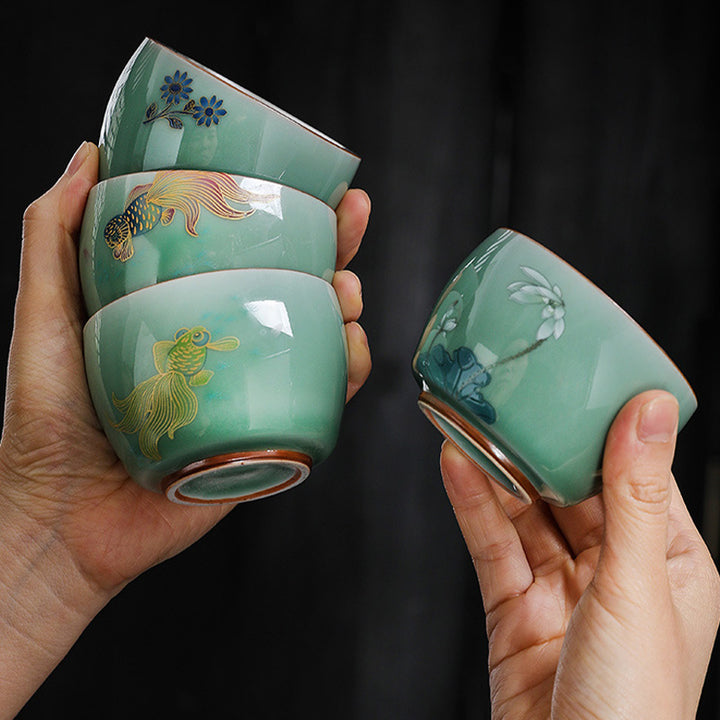 Buddha Stones Papillon Poisson Rouge Lotus Poisson Koi Tasse à Thé en Céramique Tasse à Thé Kung Fu 120 ml