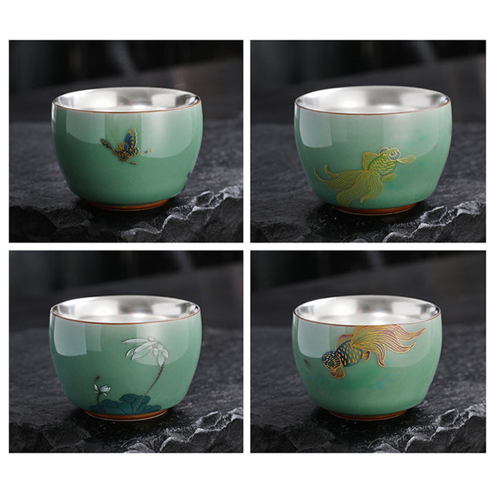 Buddha Stones Papillon Poisson Rouge Lotus Poisson Koi Tasse à Thé en Céramique Tasse à Thé Kung Fu 120 ml