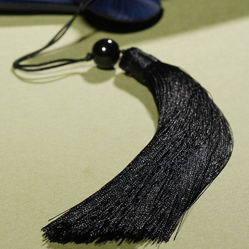 Éventail pliable en bambou avec Buddha Stones et branches de fleurs anciennes 21 cm