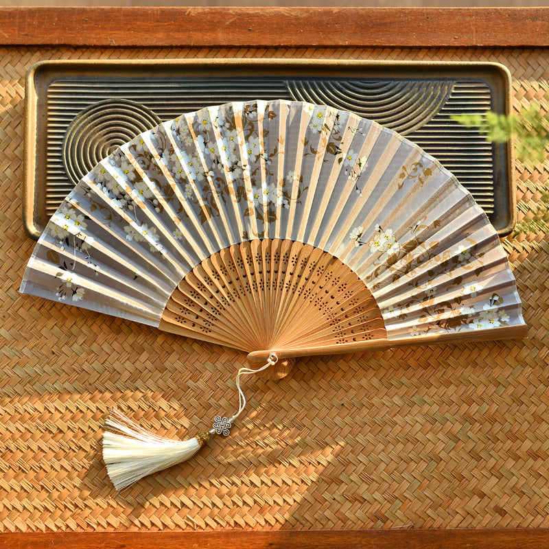 Éventail pliable en bambou avec Buddha Stones et fleurs de cerisier Sakura 21 cm