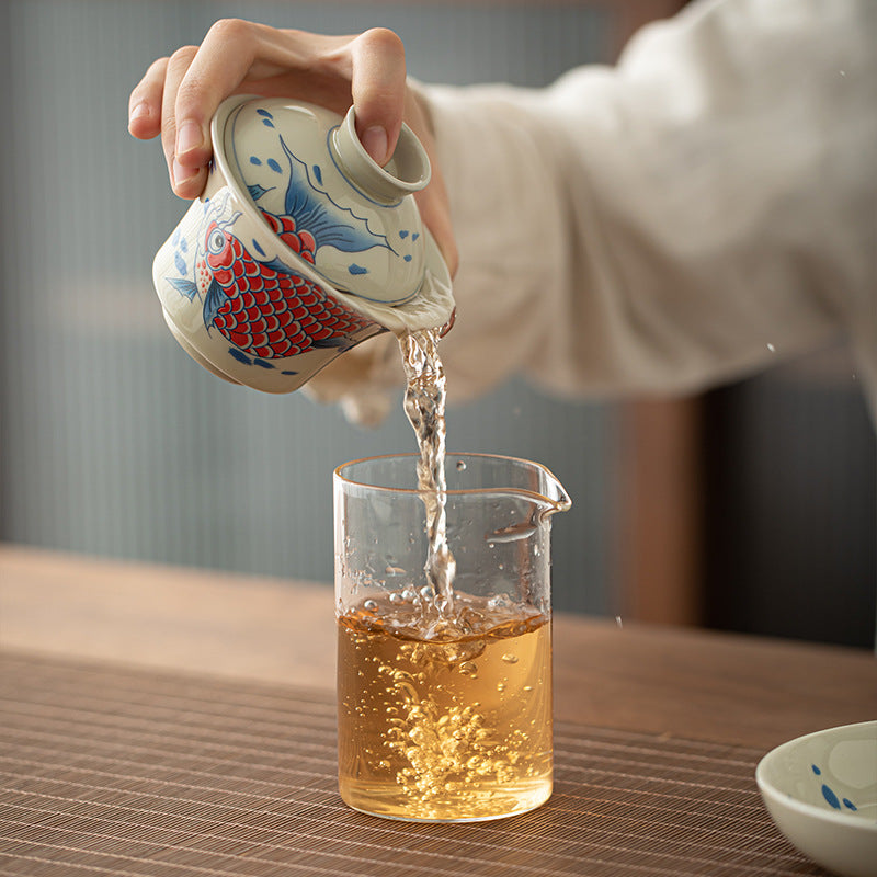 Buddha Stones Koi Fish Arowana Céramique Gaiwan Sancai Tasse à Thé Kung Fu Tasse à Thé Avec Couvercle 130ml