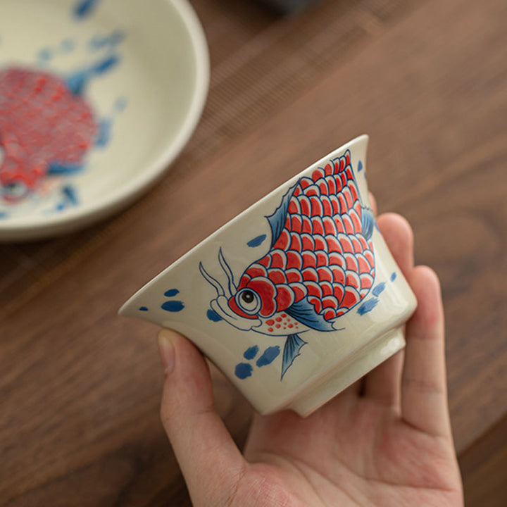 Buddha Stones Koi Fish Arowana Céramique Gaiwan Sancai Tasse à Thé Kung Fu Tasse à Thé Avec Couvercle 130ml
