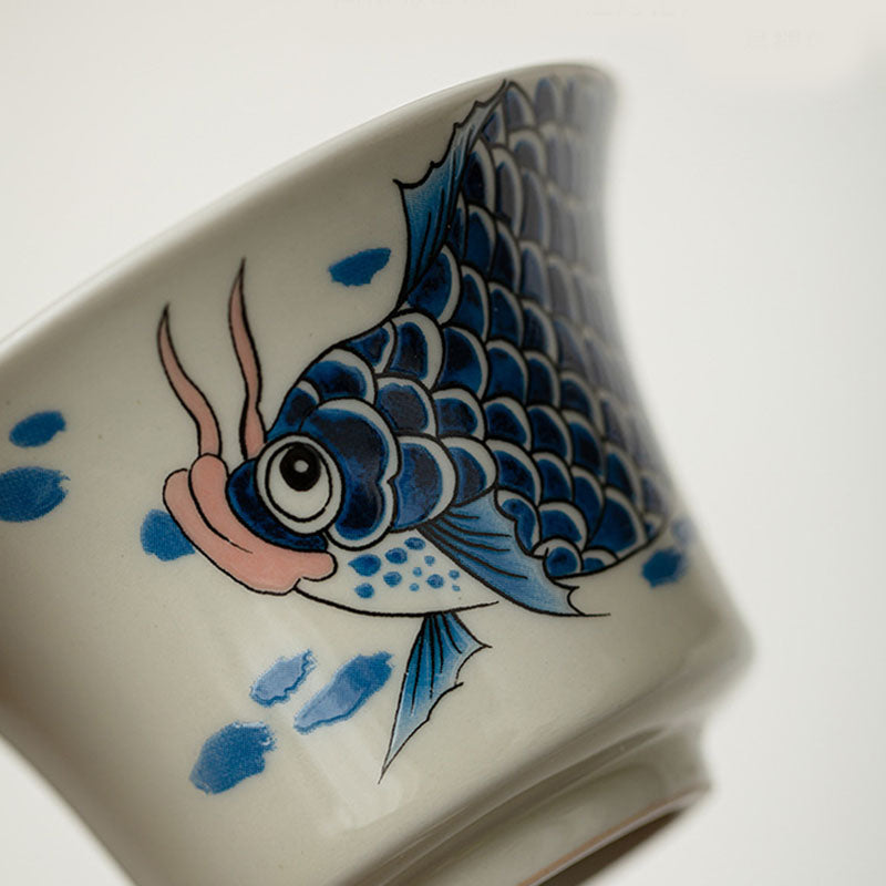 Buddha Stones Koi Fish Arowana Céramique Gaiwan Sancai Tasse à Thé Kung Fu Tasse à Thé Avec Couvercle 130ml
