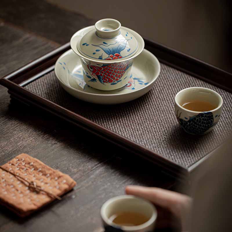 Buddha Stones Koi Fish Arowana Céramique Gaiwan Sancai Tasse à Thé Kung Fu Tasse à Thé Avec Couvercle 130ml