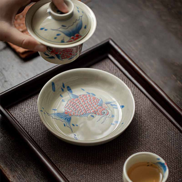 Buddha Stones Koi Fish Arowana Céramique Gaiwan Sancai Tasse à Thé Kung Fu Tasse à Thé Avec Couvercle 130ml