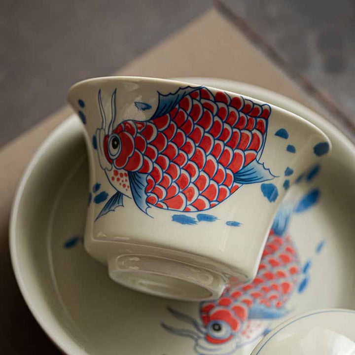 Buddha Stones Koi Fish Arowana Céramique Gaiwan Sancai Tasse à Thé Kung Fu Tasse à Thé Avec Couvercle 130ml