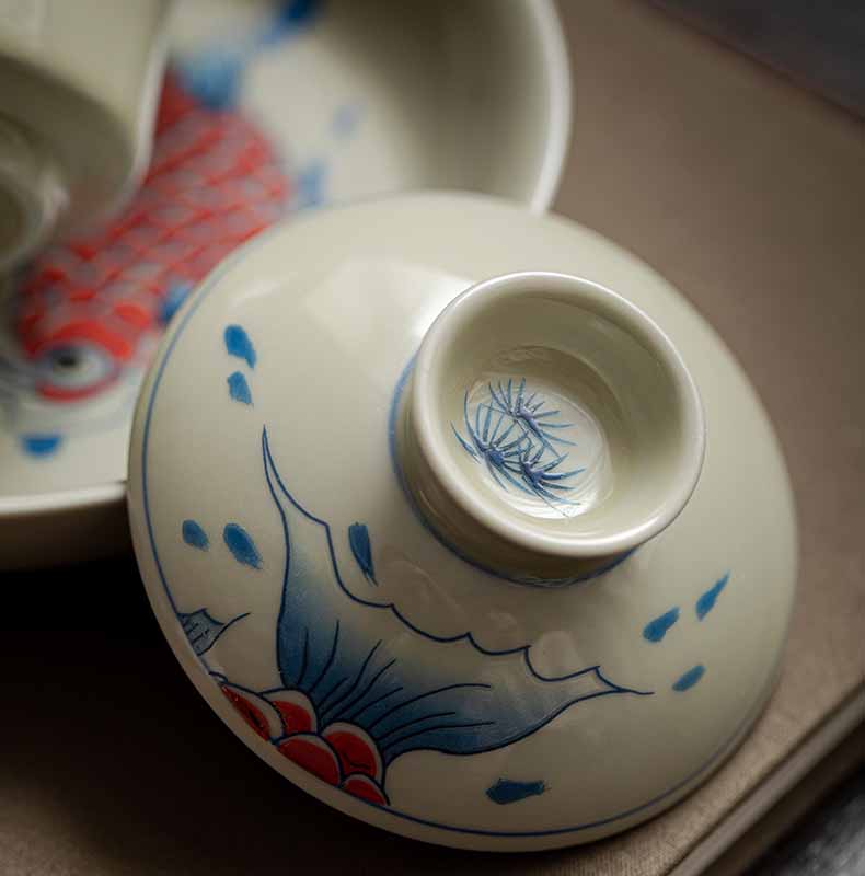 Buddha Stones Koi Fish Arowana Céramique Gaiwan Sancai Tasse à Thé Kung Fu Tasse à Thé Avec Couvercle 130ml