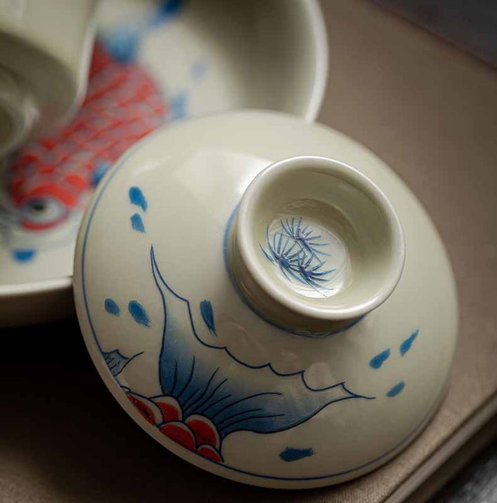 Buddha Stones Koi Fish Arowana Céramique Gaiwan Sancai Tasse à Thé Kung Fu Tasse à Thé Avec Couvercle 130ml