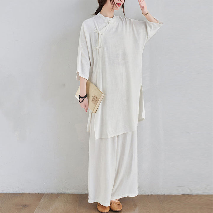 Ensemble de 2 pièces en coton et lin avec haut et pantalon pour femme Buddha Stones et méditation Zen Tai Chi - image 16
