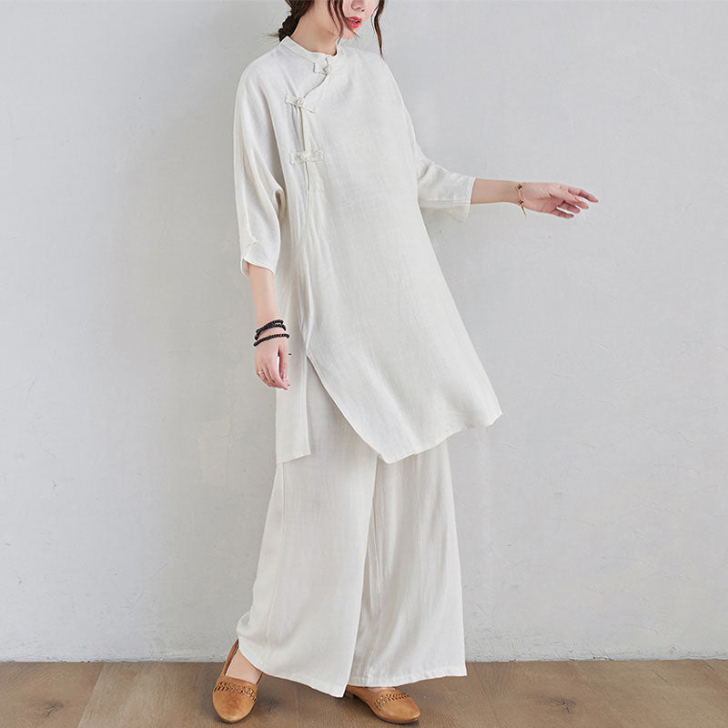 Ensemble de 2 pièces en coton et lin avec haut et pantalon pour femme Buddha Stones et méditation Zen Tai Chi - image 14