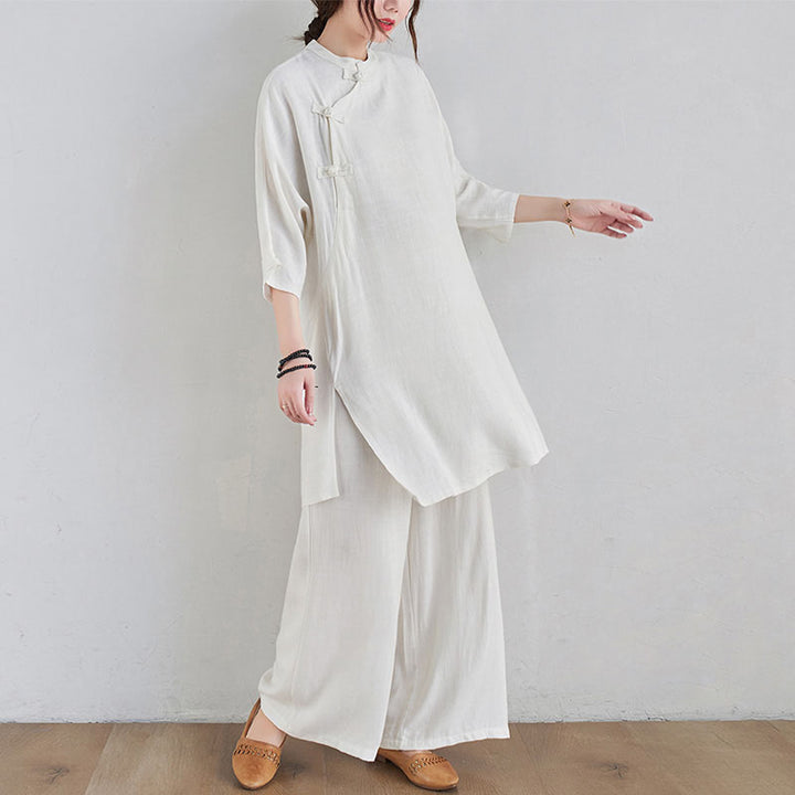 Ensemble de 2 pièces en coton et lin avec haut et pantalon pour femme Buddha Stones et méditation Zen Tai Chi - image 14