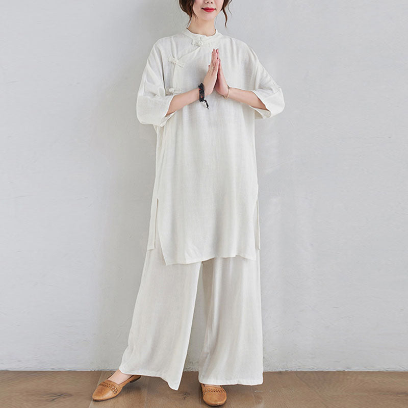 Ensemble de 2 pièces en coton et lin avec haut et pantalon pour femme Buddha Stones et méditation Zen Tai Chi - image 15