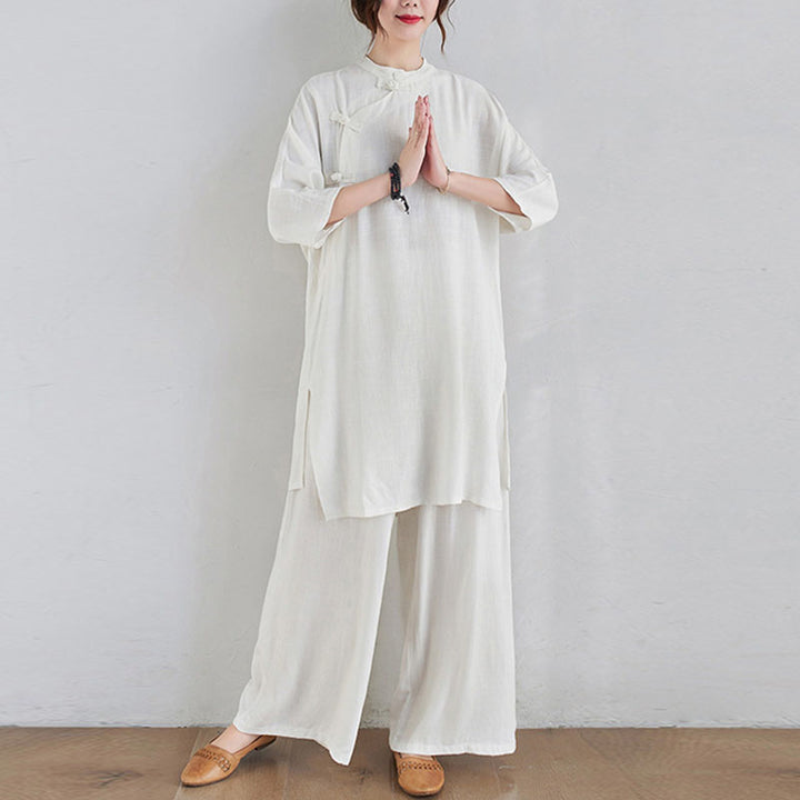 Ensemble de 2 pièces en coton et lin avec haut et pantalon pour femme Buddha Stones et méditation Zen Tai Chi - image 15