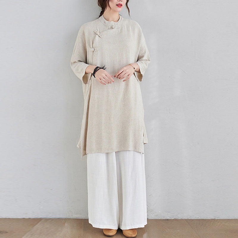 Ensemble de 2 pièces en coton et lin avec haut et pantalon pour femme Buddha Stones et méditation Zen Tai Chi - image 1