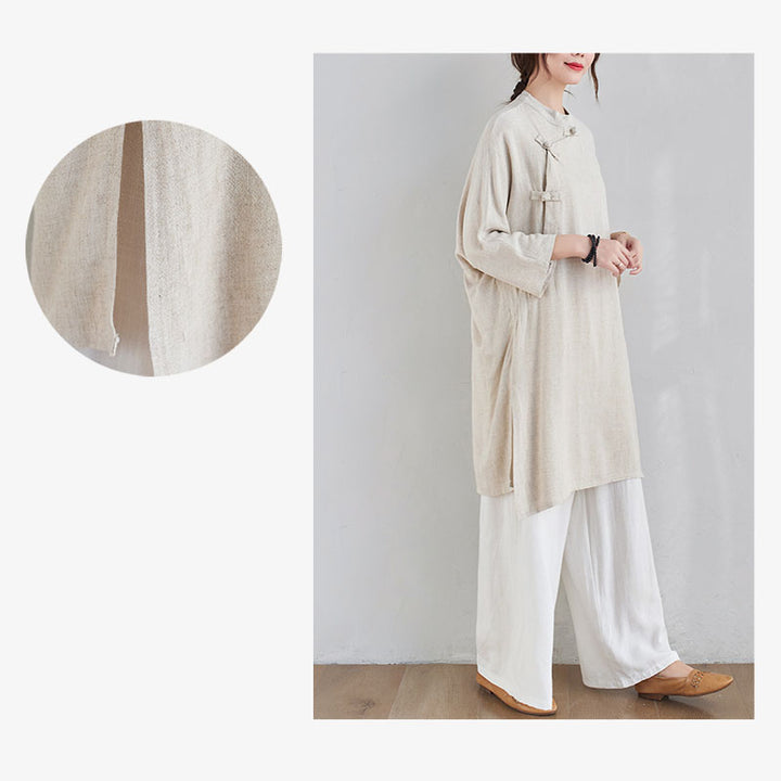 Ensemble de 2 pièces en coton et lin avec haut et pantalon pour femme Buddha Stones et méditation Zen Tai Chi - image 10