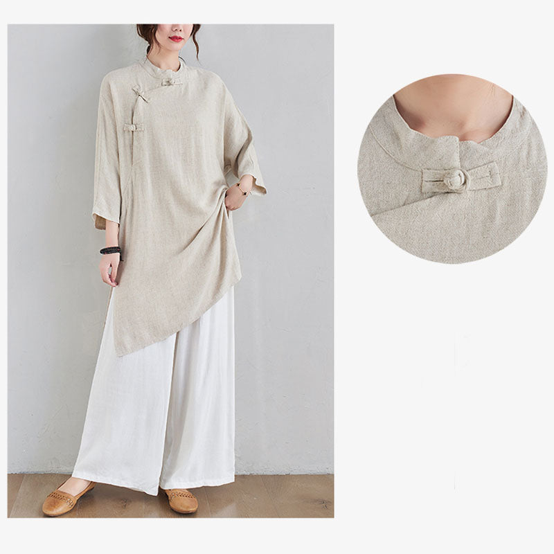 Ensemble de 2 pièces en coton et lin avec haut et pantalon pour femme Buddha Stones et méditation Zen Tai Chi - image 8