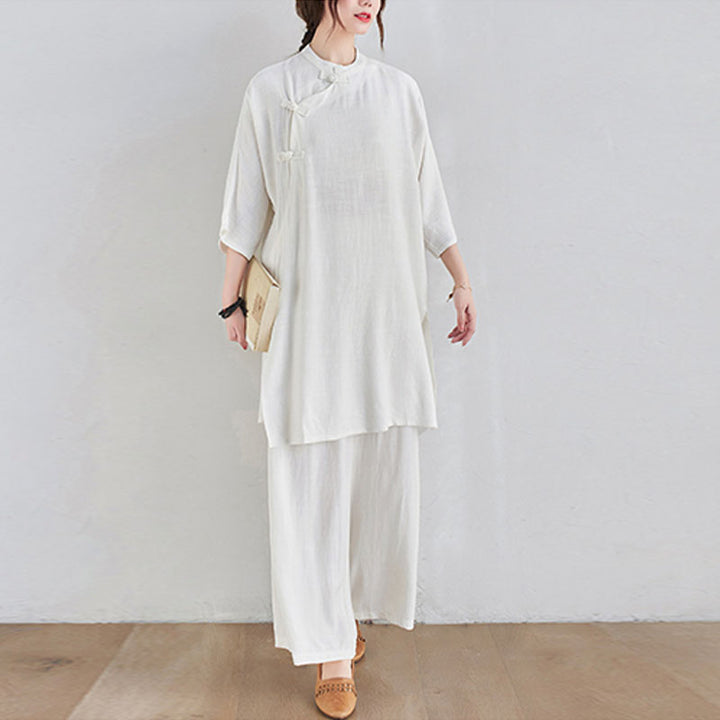Ensemble de 2 pièces en coton et lin avec haut et pantalon pour femme Buddha Stones et méditation Zen Tai Chi - image 17