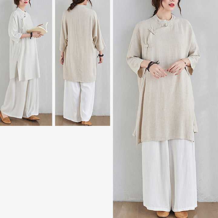 Ensemble de 2 pièces en coton et lin avec haut et pantalon pour femme Buddha Stones et méditation Zen Tai Chi - image 12