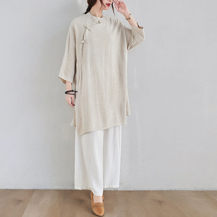 Ensemble de 2 pièces en coton et lin avec haut et pantalon pour femme Buddha Stones et méditation Zen Tai Chi - image 3