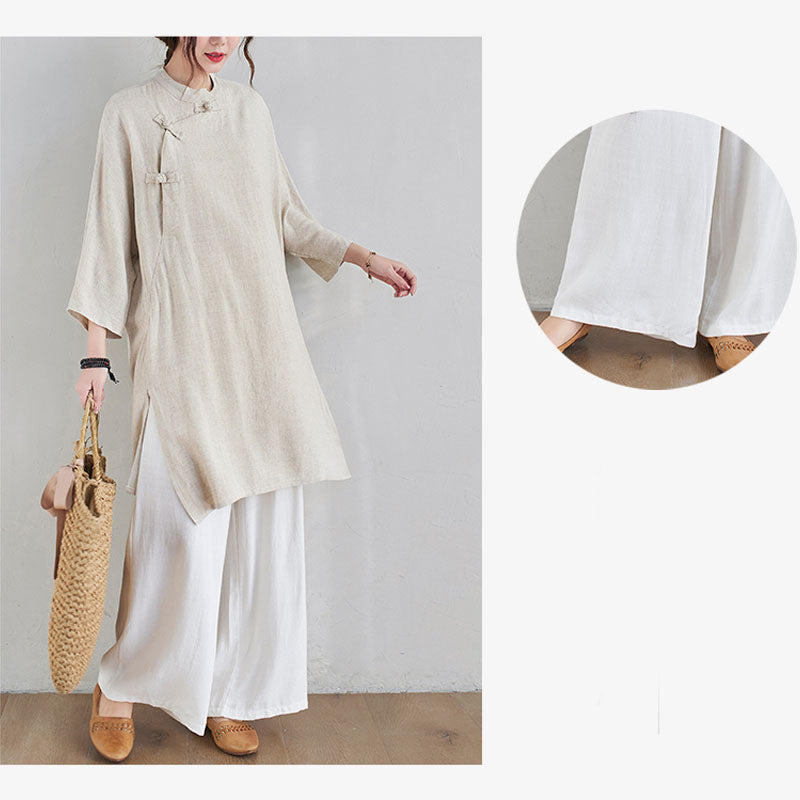 Ensemble de 2 pièces en coton et lin avec haut et pantalon pour femme Buddha Stones et méditation Zen Tai Chi - image 9