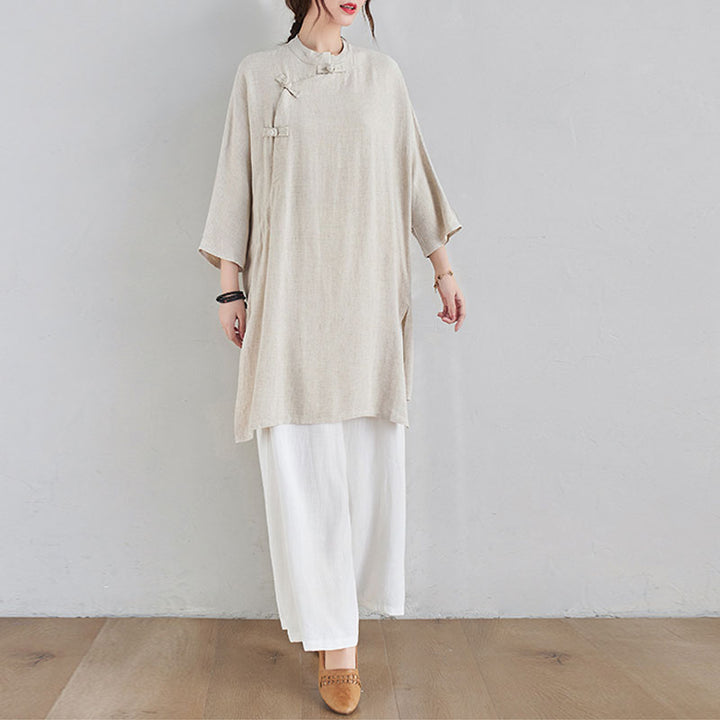 Ensemble de 2 pièces en coton et lin avec haut et pantalon pour femme Buddha Stones et méditation Zen Tai Chi - image 2